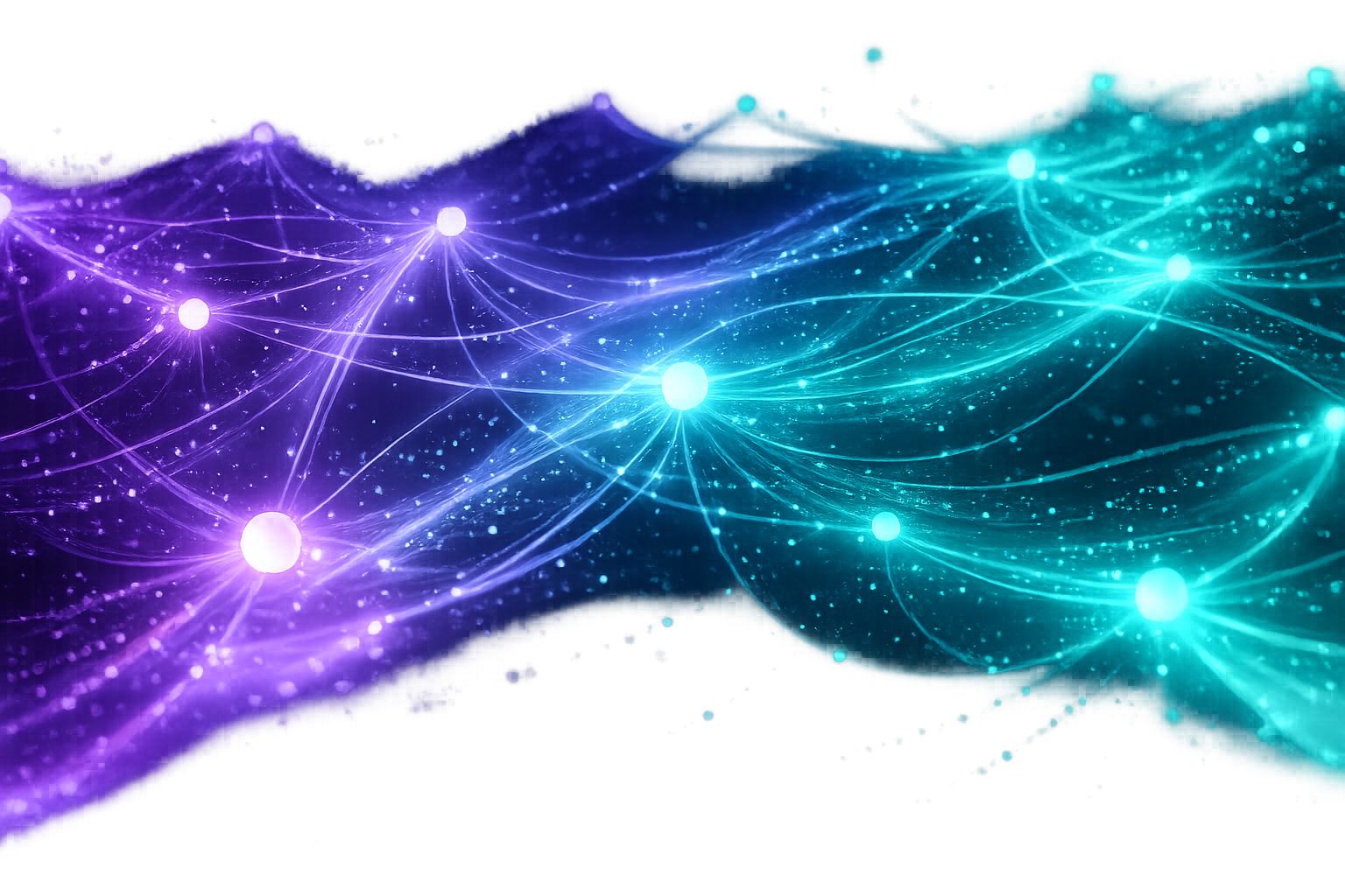 Abstract network of connected nodes in violet and teal